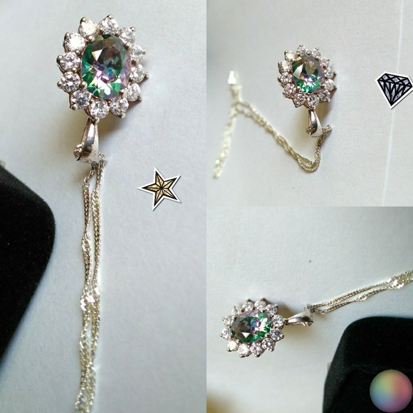 Mystical Rainbow Crystal Solid 925 Stamped Sterling Silver Pendant Necklace - Picture 6 of 13